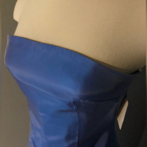 NWT Lawrence Variazioni Iridescent Blue Satin Strapless Long Gown - Picture 5 of 16